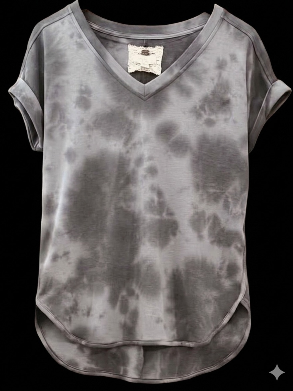 Cupio Gray Tie-Dye V-Neck Short Sleeve Tee